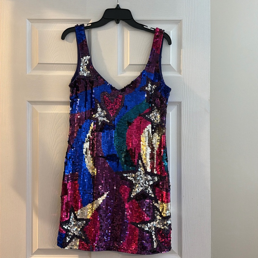 Nasty Gal party dress. Multicolor sequins & beads. Stars and a Heart. US size 6.